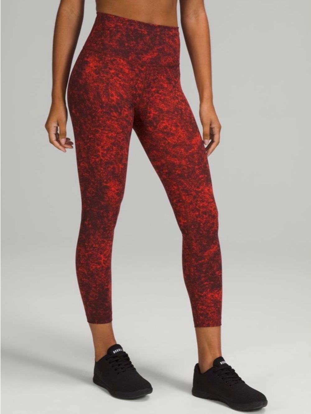 Lululemon Wunder Train High Rise Tight 25" Denim Wash Print Autumn Red Black